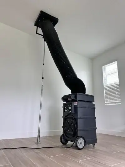 Air duct cleaning equipment set up inside a home
